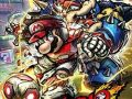 Mario Strikers: Battle League Nintendo Switch game box art featuring Mario and Bowser in gear during an intense soccer match.